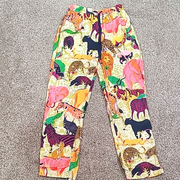 J. Crew Ratti animal jungle safari print colorful wide leg satin pants - Picture 2 of 4